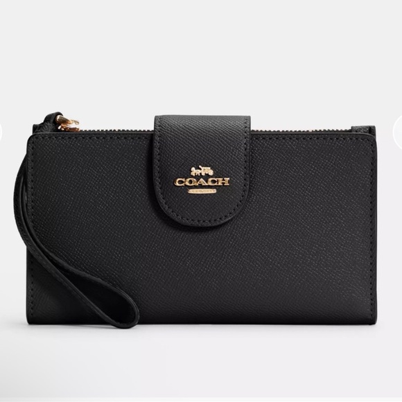 Coach Black Leather Wristlet IPhone Cash Cards Coins And Wallet - Picture 2 of 4